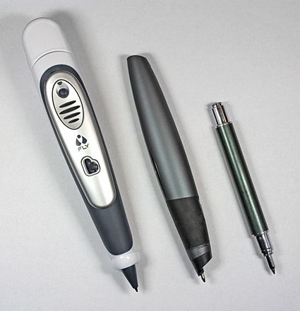 From left to right: LeapFrog Fly, Logitech io2 and Schmidt ink cartridge-based writing pen.