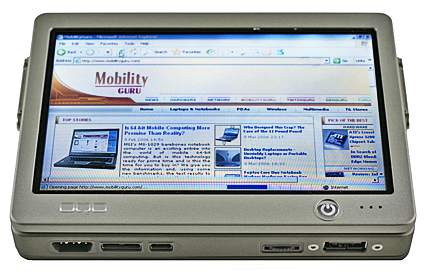 The world's smallest portable Windows XP computer at 4.9 x .9 x 3.4 (12.5 cm x 2.3 cm x 8.4 cm)